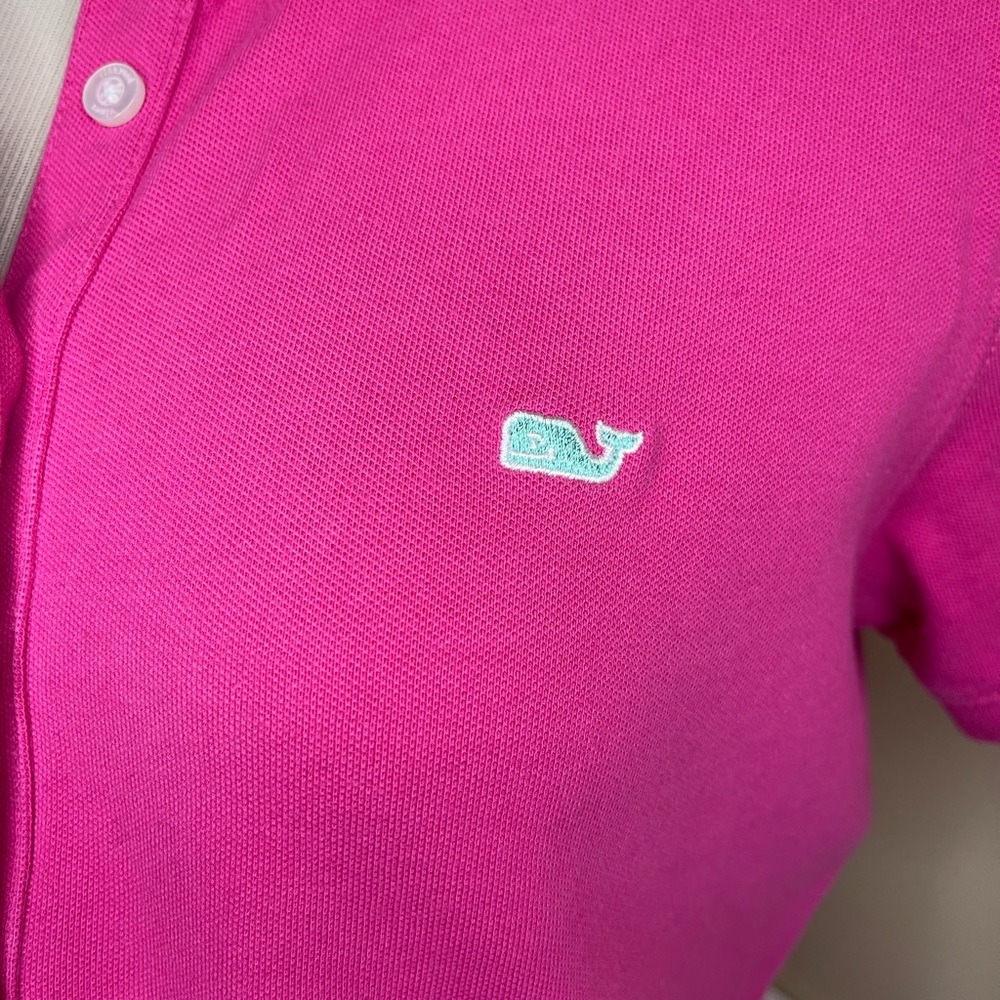 VINEYARD VINES Hot Pink Polo Shirt Short Sleeve Whale Lovo Size Medium - Picture 3 of 8